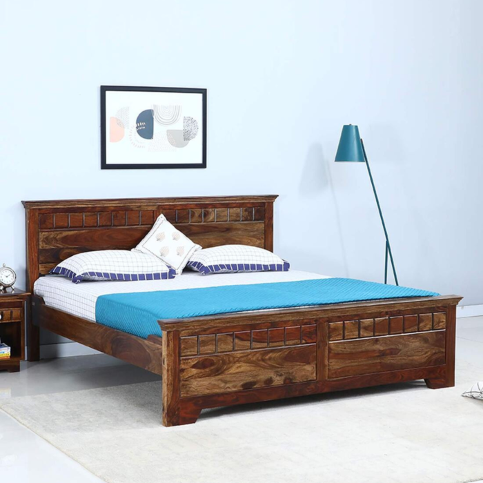 1-1-2.png Majestica Solid Wood King Size Bed In Provincial Teak Finish | Sheesham Bed - Image 1