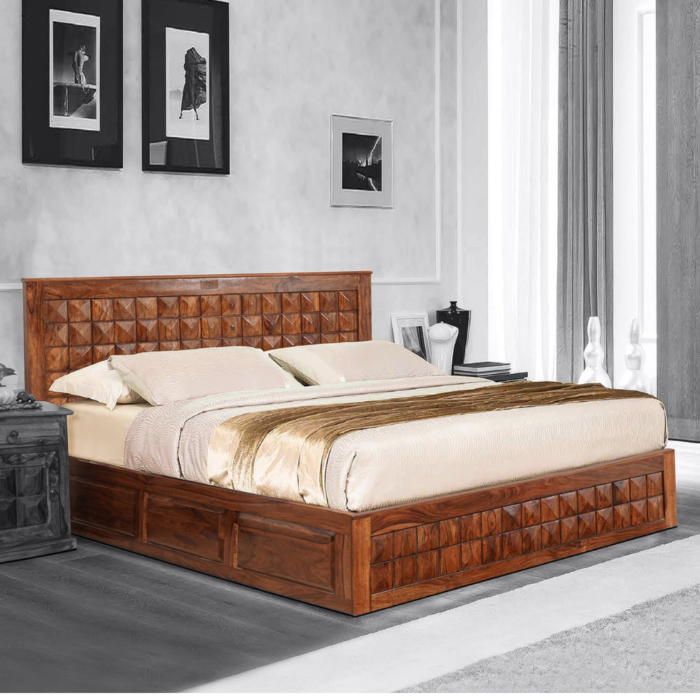 1-1.png Aragorn Solid wood King Size Bed with Storage | Sheesham Beds - Image 1