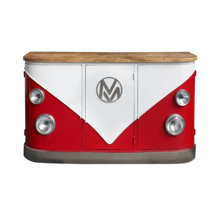 Priti Red sideboard with mango wood top - Image 8