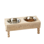 White Hand-Carved Solid Wood Double Pet Feeder - Image 2