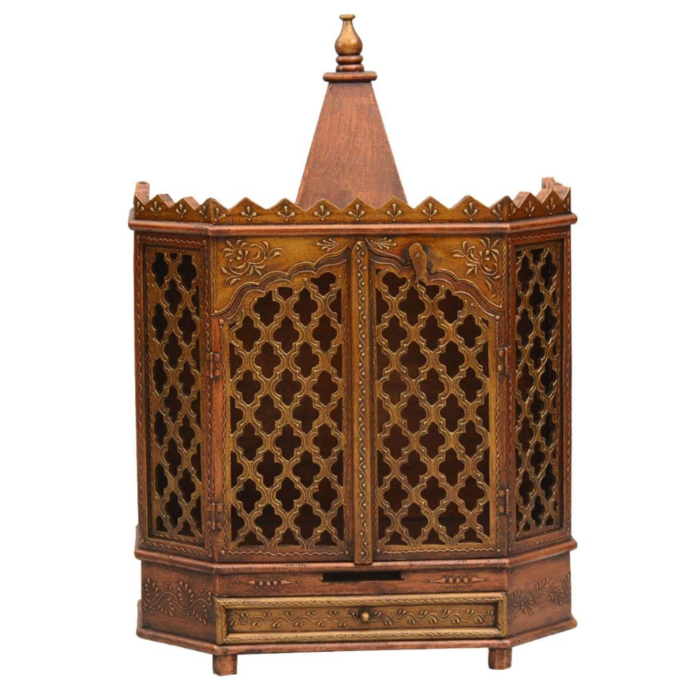 Hand Carved Mango Wood Small Temple with One drawer - Image 1