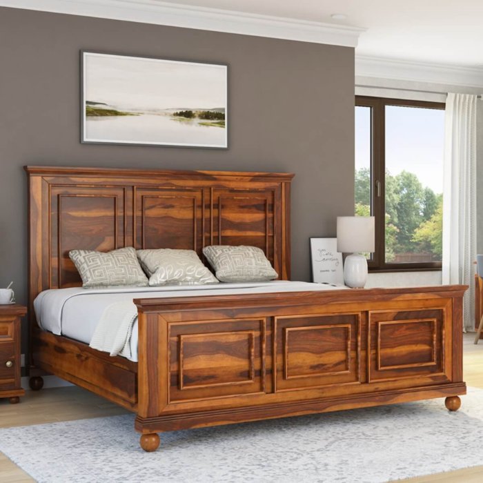 King Size Sheesham Bed | Pecos Mission Solid Wood Double Bed - Image 1