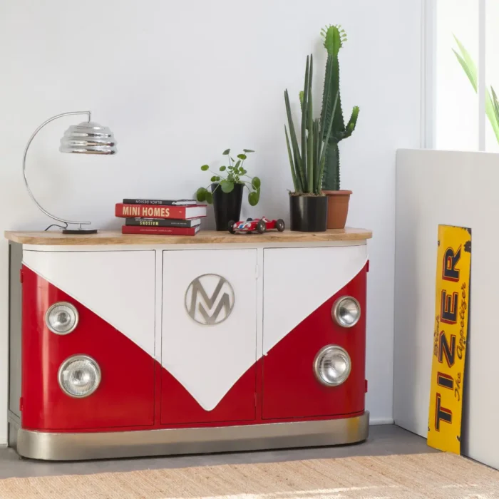 Priti Red sideboard with mango wood top - Image 1