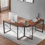 Modern Double Cross L Shaped Computer Desk Made Of Engineering Wood Metal - Image 6