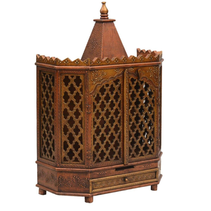 Hand Carved Mango Wood Small Temple with One drawer - Image 3