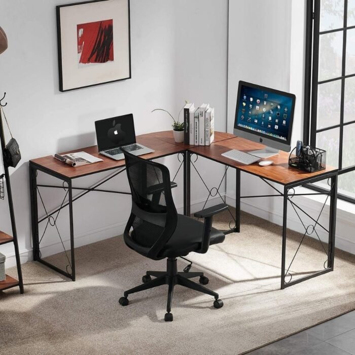 Modern Double Cross L Shaped Computer Desk Made Of Engineering Wood Metal - Image 1