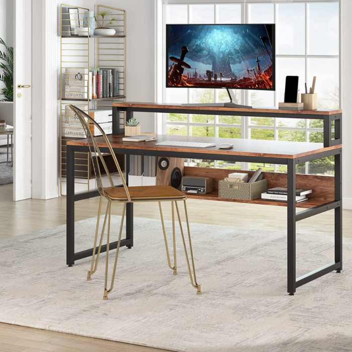 Study Workstation with Open Bookshelf for Home Office - Image 1