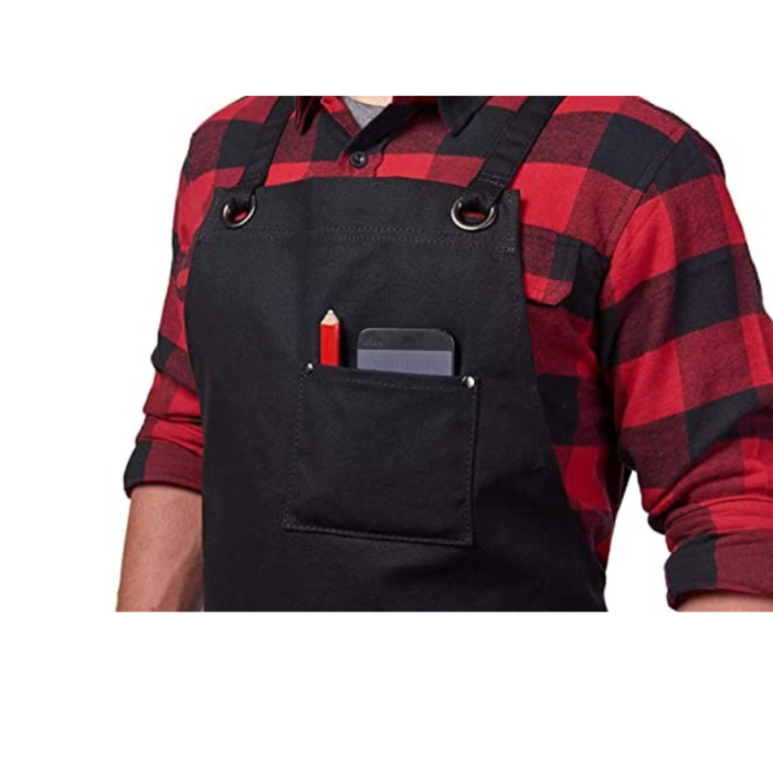 PRITI - Heavy Duty Waxed Canvas Work Apron with Tool Pockets (Black), Cross-Back Straps & Adjustable M to XXL - Image 3