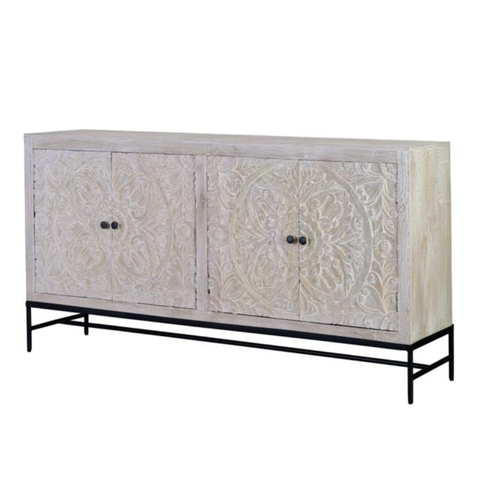 Addis Wooden With Carved Doors Sideboard - Image 4