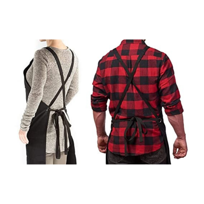 PRITI - Heavy Duty Waxed Canvas Work Apron with Tool Pockets (Black), Cross-Back Straps & Adjustable M to XXL - Image 4