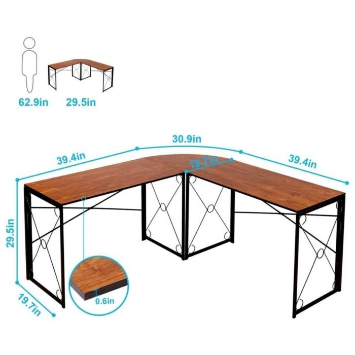 Modern Double Cross L Shaped Computer Desk Made Of Engineering Wood Metal - Image 4