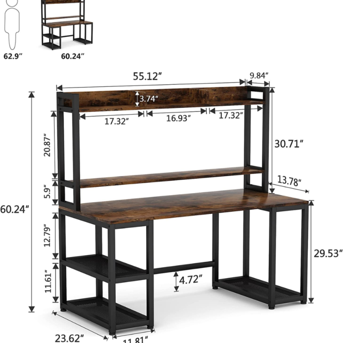 Computer Table Studying Writing Desk With Bookshelf For Home Office - Image 5