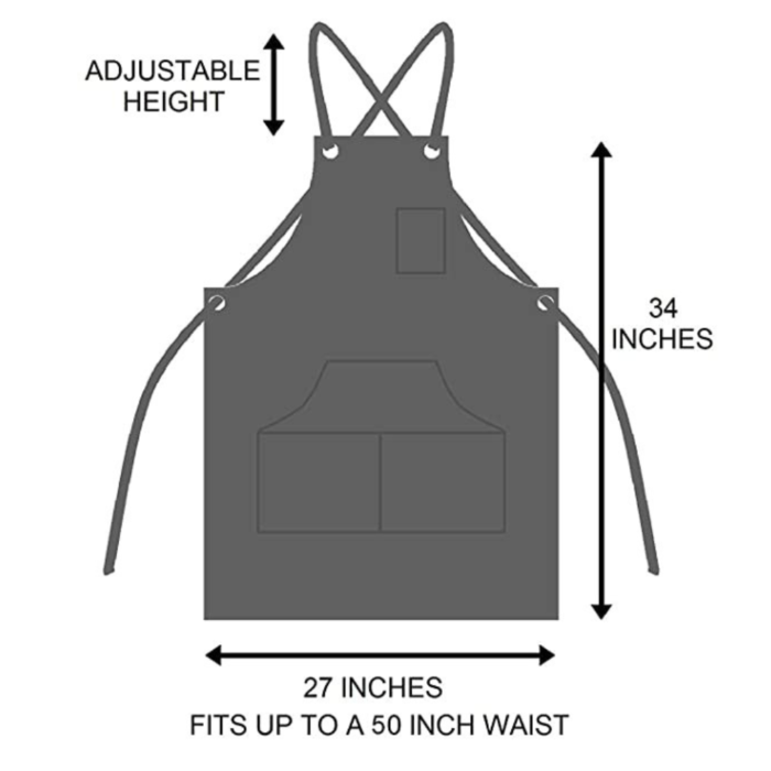 PRITI - Heavy Duty Waxed Canvas Work Apron with Tool Pockets (Black), Cross-Back Straps & Adjustable M to XXL - Image 5