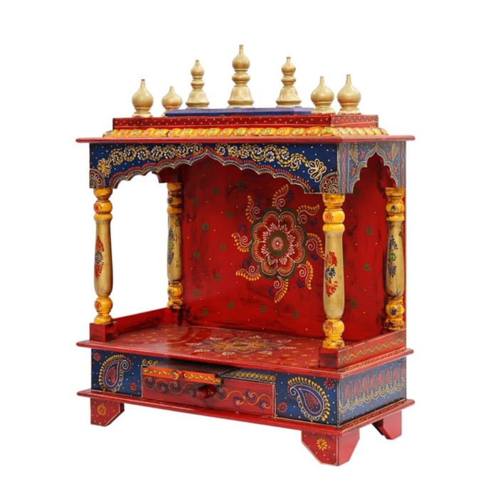 Handpainted Mango Wood 1 Drawer Home Temple - Image 1