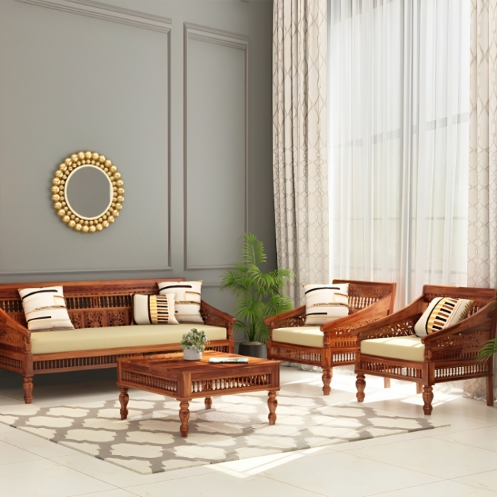 Priti : Salerno Wooden Sofa Set - Image 1