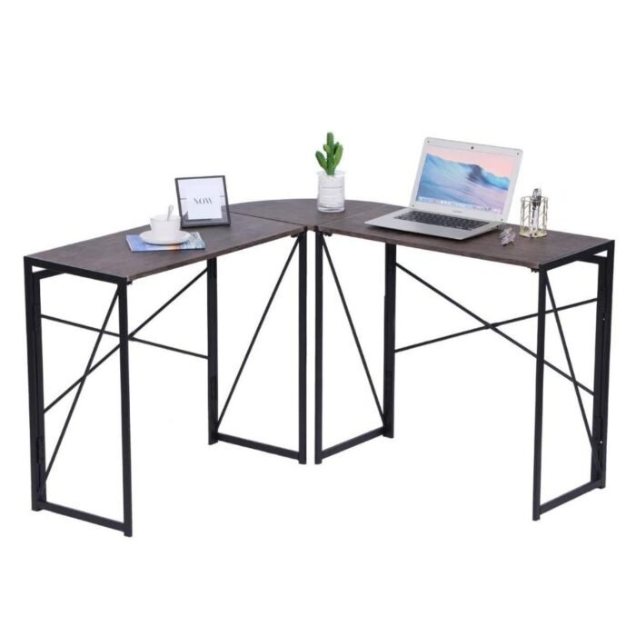 Double Cross L Shaped Computer Desk Of Engineering Wood Metal | Computer Workstation - Image 4