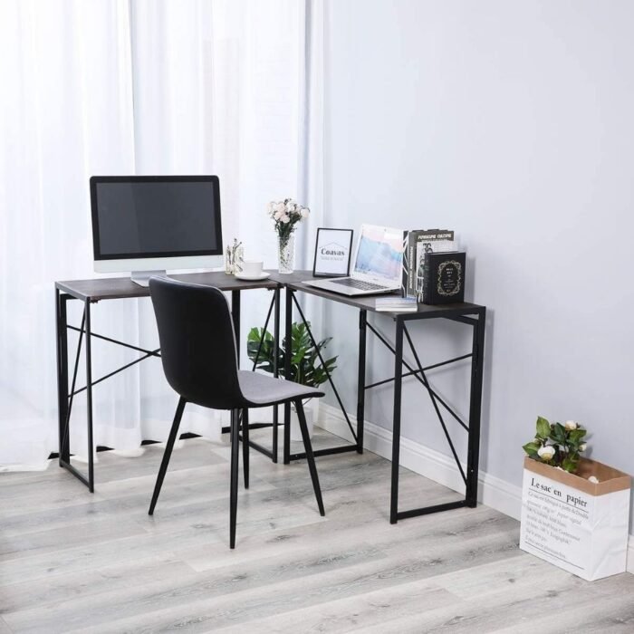 Double Cross L Shaped Computer Desk Of Engineering Wood Metal | Computer Workstation - Image 2