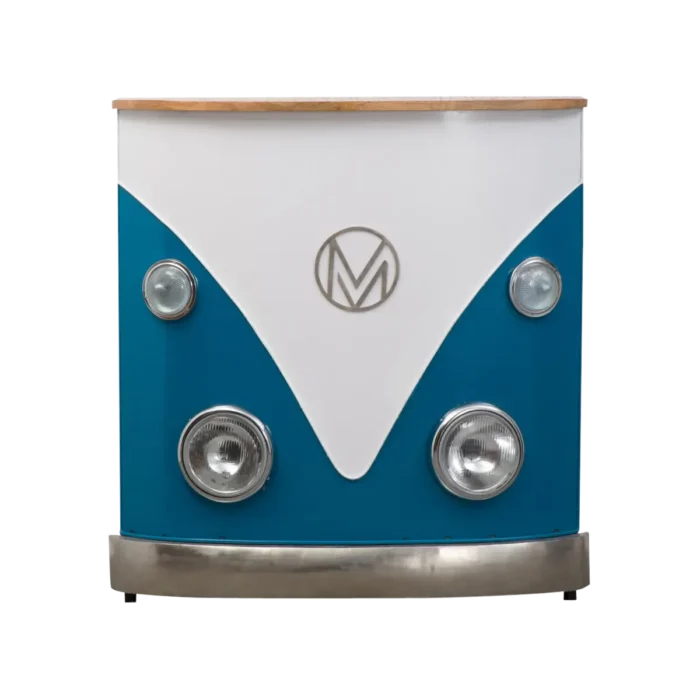 Priti Blue bar counter with mango wood top - Image 1