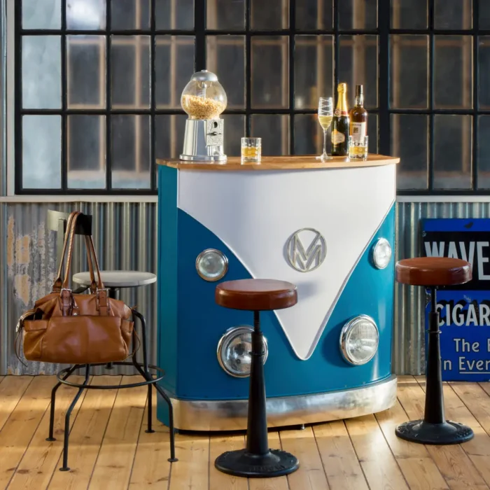 Priti Blue bar counter with mango wood top - Image 3