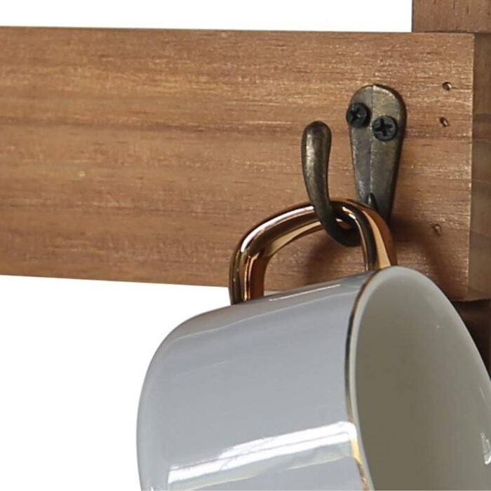 Costa Wooden Wall Shelf With 8 Hooks - Image 6