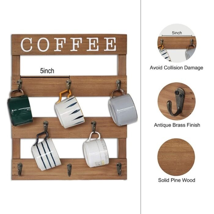 Costa Wooden Wall Shelf With 8 Hooks - Image 2