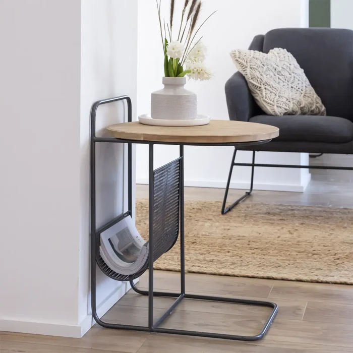 Fir Wood and Metal End Table - Image 6