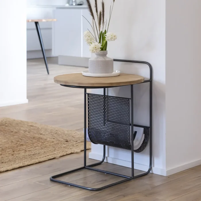 Fir Wood and Metal End Table