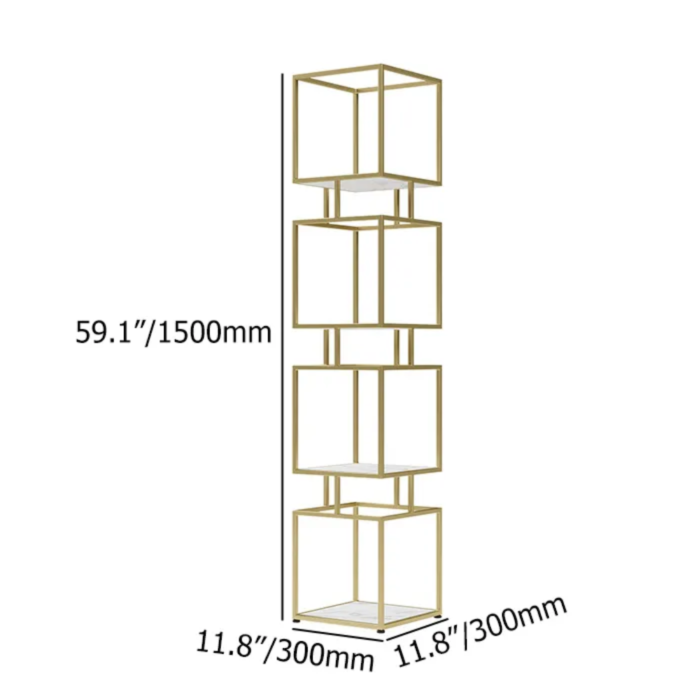 4-Tier Modern Simple Gold Cube Bookcase with Metal Tower Display Tall Wooden Bookshelf - Image 7