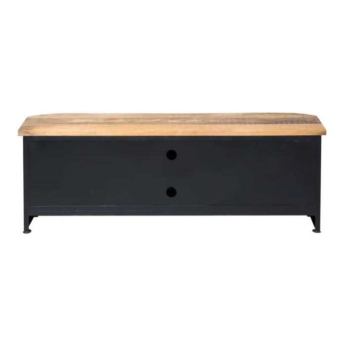 Priti Black TV cabinet with mango wood top - Image 7