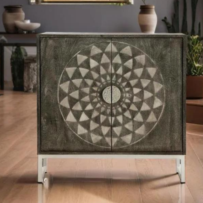 Sideboard-Metal-Mango-Wood.png Tribal Art 2 Door Wooden Sideboard