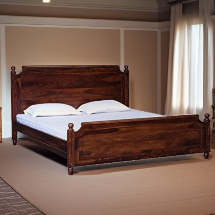 Priti : Solid Wooden Queen Size Bed in Provincial Teak Finish (Brown) - Image 1