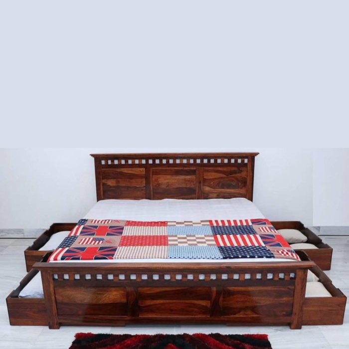 Lille Solid Wood Queen & King Size Drawer Storage Bed - Image 1