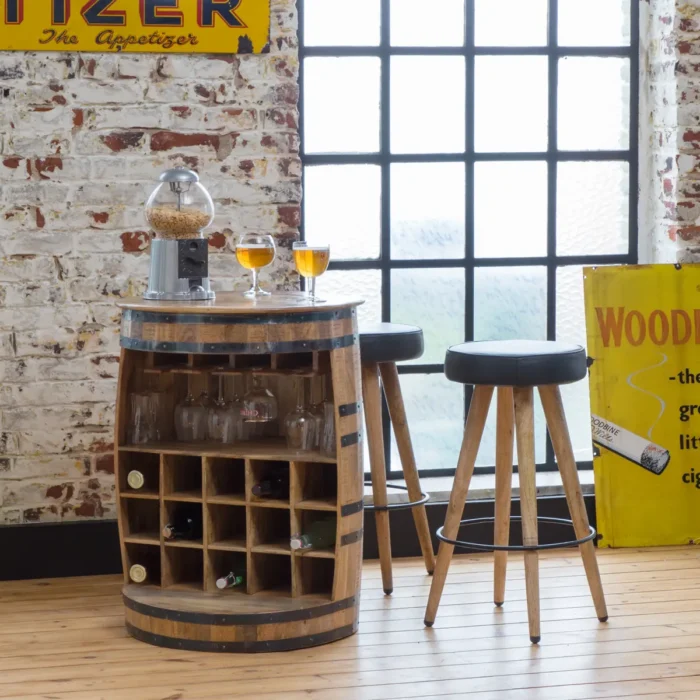Priti Mango Wood and metal barrel bar - Image 3