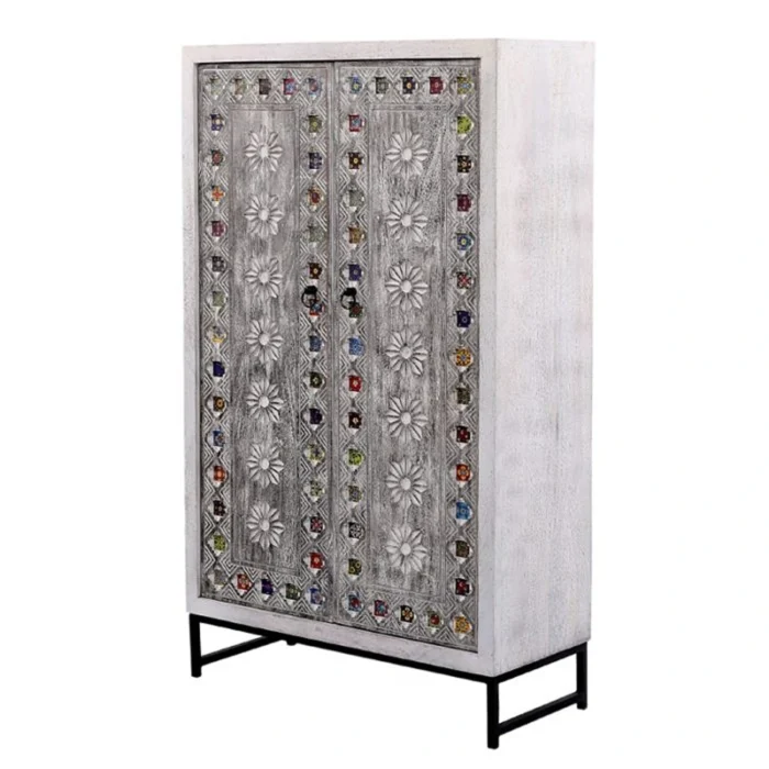 Crown Grey Wash Carved Cabinet - Image 4
