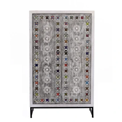Crown Grey Wash Carved Cabinet