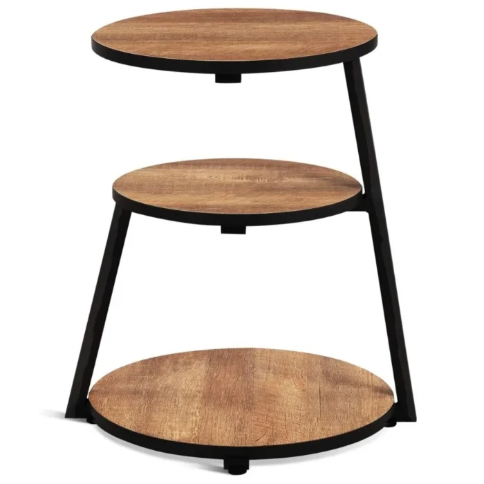 Vintage Brown 3-Tier Round End Table - Image 3
