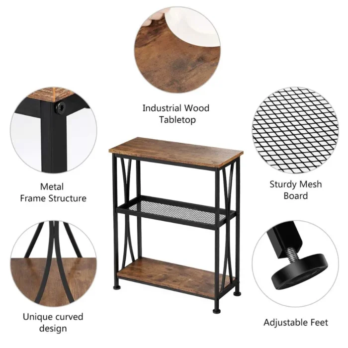 Industrial Rustic 3-Tier Storage Side Table - Image 3
