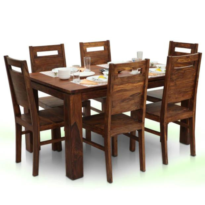 PRITI : Solid Wood Dining Table Set With 6 Chairs In Natural Finish - Image 2