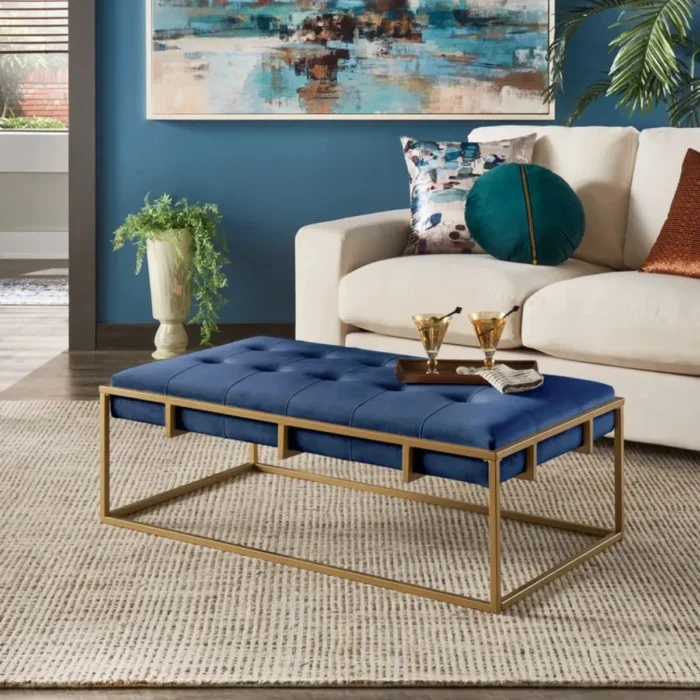 45” Wide Velvet Tufted Rectangle Cocktail Ottoman - Image 1