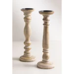 SET OF 2 MANGO WOODEN CANDLE HOLDERS SADEL - Image 2