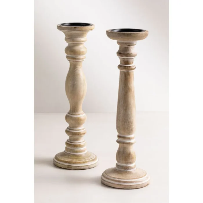 SET OF 2 MANGO WOODEN CANDLE HOLDERS SADEL - Image 2