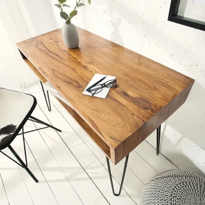 RETRO STURDY STONE FINISH HOME OFFICE DESK IN NATURAL SHEESHAM SOLID ROSEWOOD - Image 4