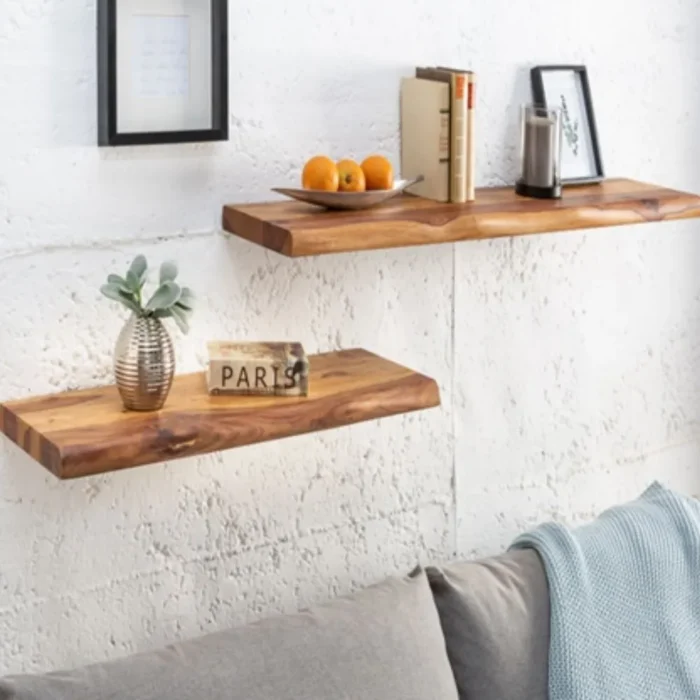Massive Sheesham Wall Shelf Unit With Tree Edge - Image 1