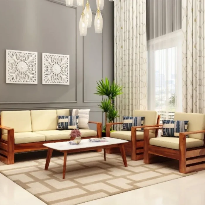 1-27 Priti : 5 Seater Wooden Sofa Set with Side Storage - Image 1