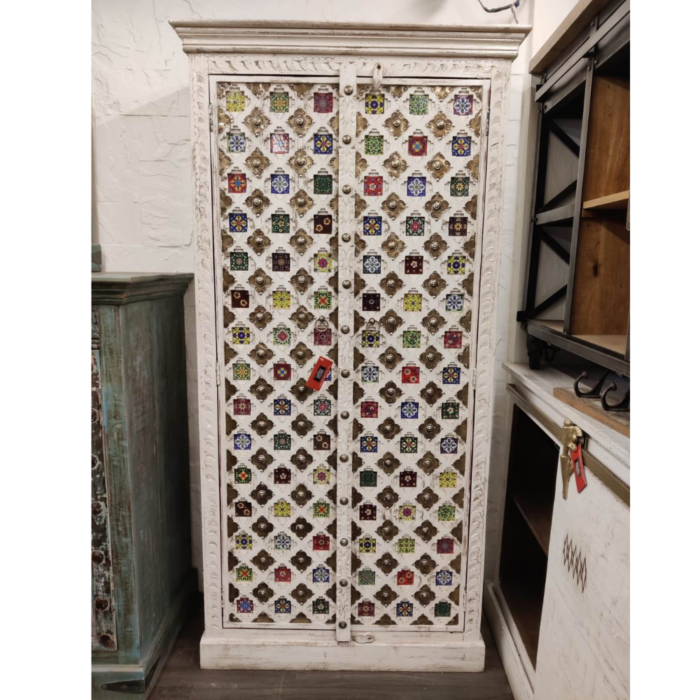 1-3 Wooden White Distress Finish Cabinet