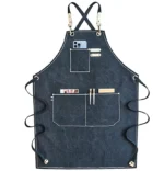 PRITI –  Navy Blue Cotton Canvas Cross Back Adjustable Apron with Pockets for Women and Men, Kitchen Cooking Baking Bib Apron