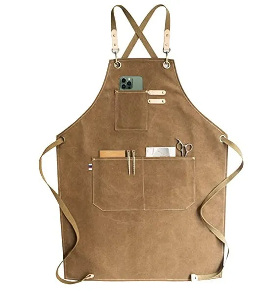 1-33 Carrotez Chef Apron, Cotton Canvas Cross Back Adjustable Apron with Pockets for Women and Men, Adjustable Size S to L – Cappuccino Brown - Image 1