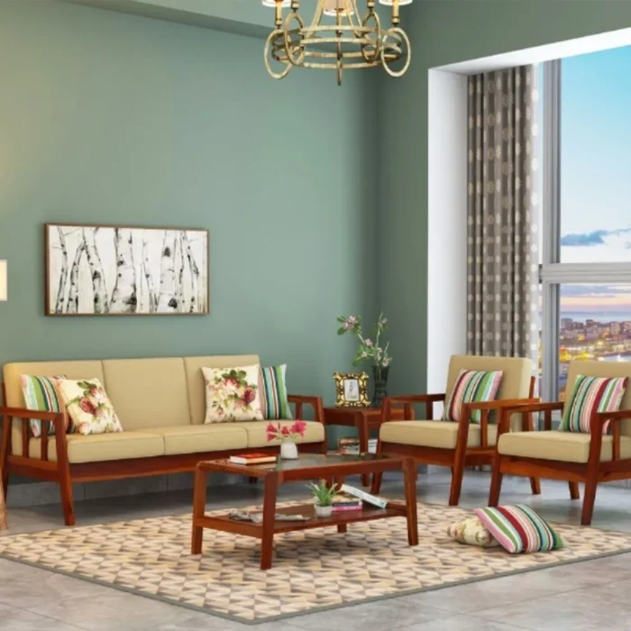 Priti : Cadiz Wooden Sofa Set - Image 1