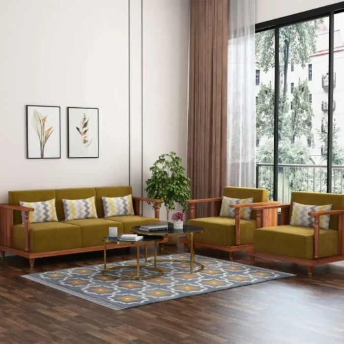 1-63 Priti : Brescia Wooden Sofa Set - Image 1