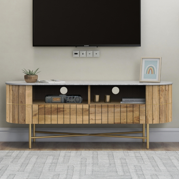 Piano Solid Wood Marble TV Cabinet 2 - Image 2